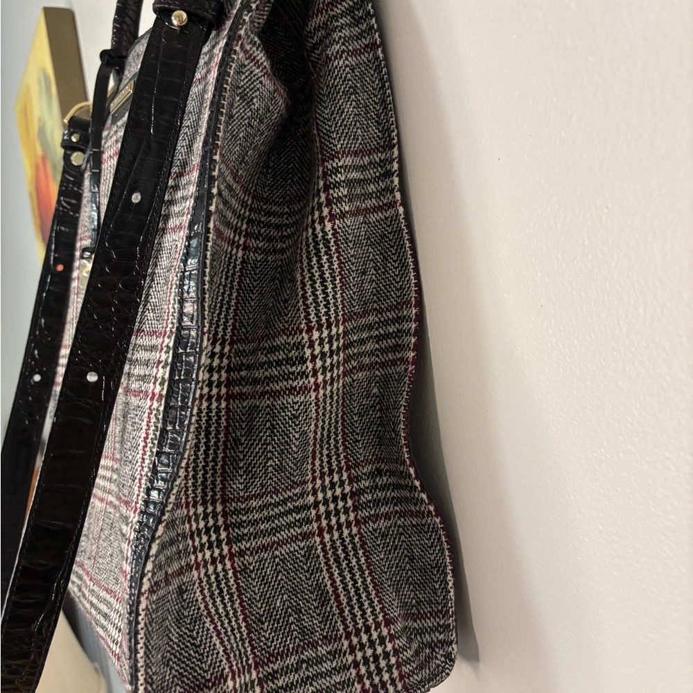 Brahmin Monique Multi Highland Genuine Leather Wool Plaid Tote - Picture 6 of 11